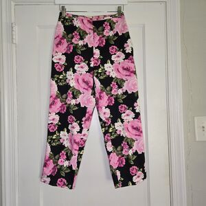 St Johns Bay Floral Pants Womens Straight Leg Cotton Stretch Zip
